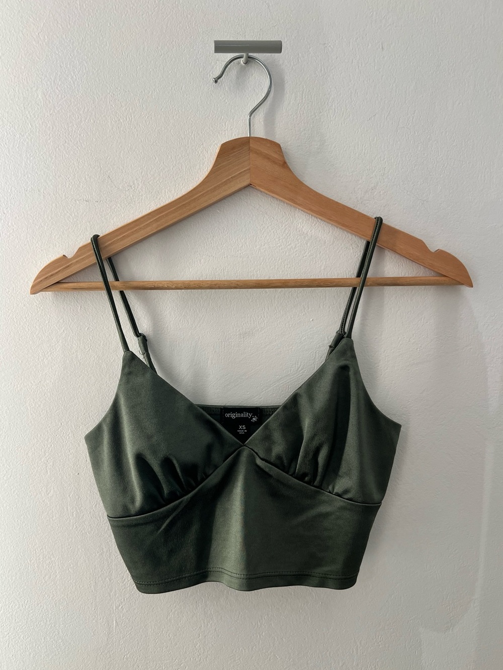 Green satin crop top